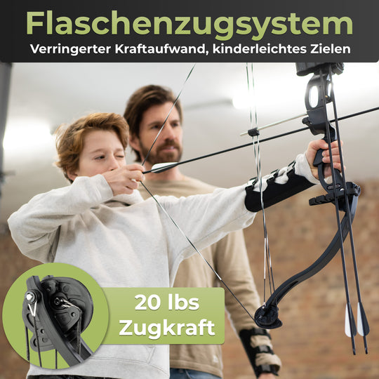 Compoundbogen Kinder - Starter Set - 15-29 lbs - 34 Zoll - BOWRILLA #farbe_blau