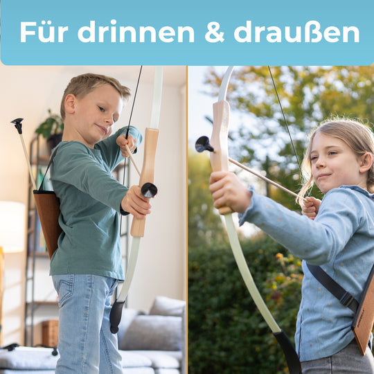 Set of 10 wooden arrows with suction cup, 52cm