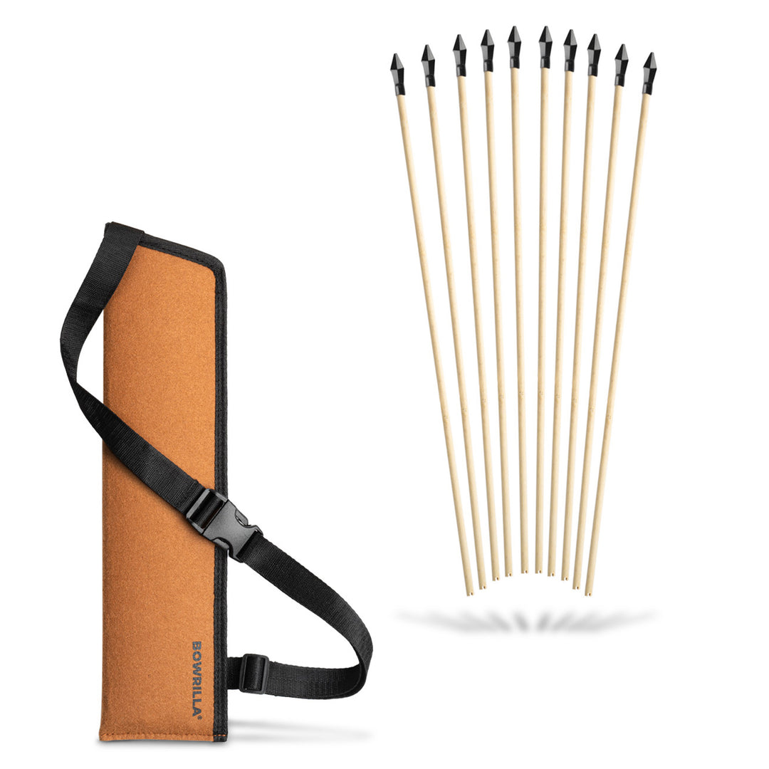 Set of 10 wooden arrows with rubber tip incl. felt quiver