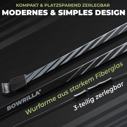 Sportbogen Set für Kinder mit 6 Carbon-Hybrid Pfeilen und 3 Zielscheiben - BOWRILLA