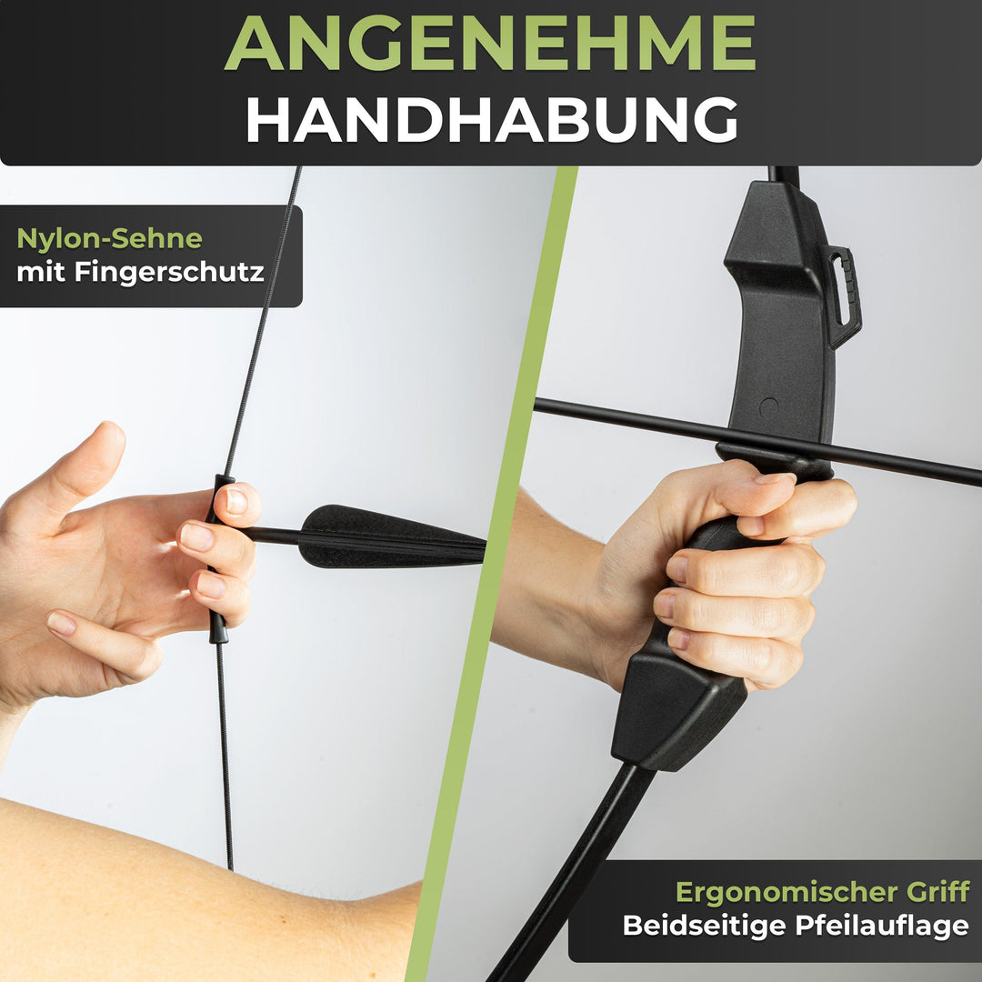 Sportbogen Set für Kinder mit 6 Carbon-Hybrid Pfeilen und 3 Zielscheiben - BOWRILLA