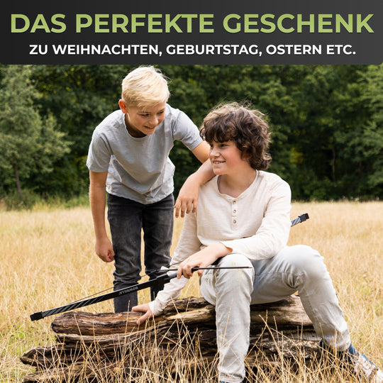 Sportbogen Set für Kinder mit 6 Carbon-Hybrid Pfeilen und 3 Zielscheiben - BOWRILLA