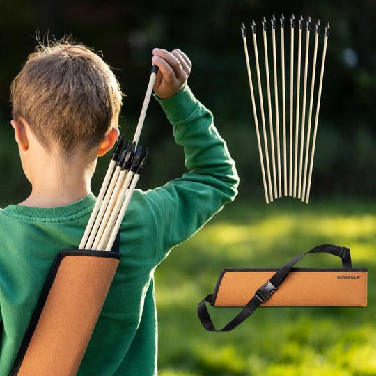 Set of 10 wooden arrows with rubber tip incl. felt quiver