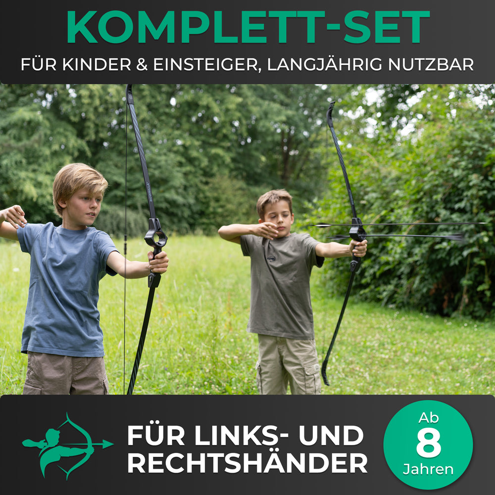 Sportbogen für Kinder mit Zielführung, inkl. 6 Carbon-Hybrid Pfeile und 3 Zielscheiben