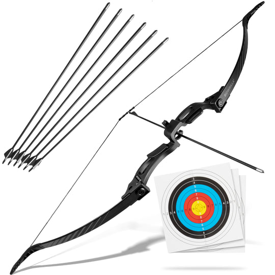 Recurvebogen Set für Einsteiger ab 8 Jahren, 25 lbs, 6 Carbon-Hybrid Pfeile & 3 Zielscheiben